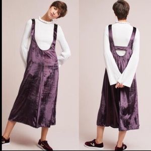 Anthropologie Maeve Purple Velvet Cropped Jumpsuit